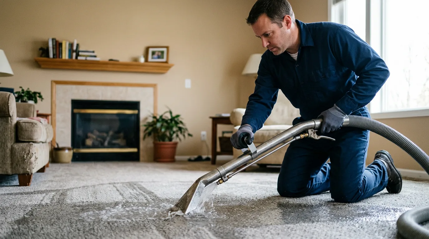 Water damage restoration technician working near Roland, OK
